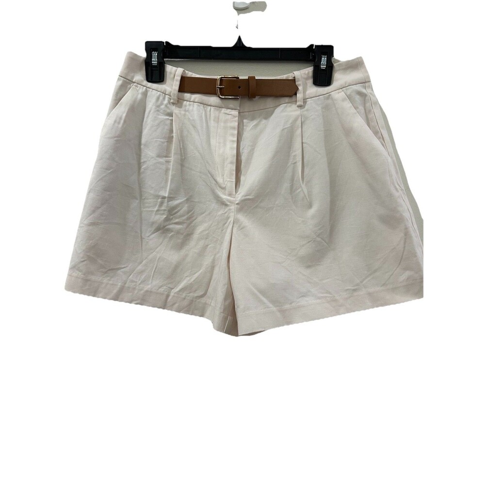 Loft Womens Sz 6 Shorts Pleated Cream Colored Belted Cotton Viscose